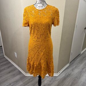 Michael Kors Mustard Lace Midi Dress